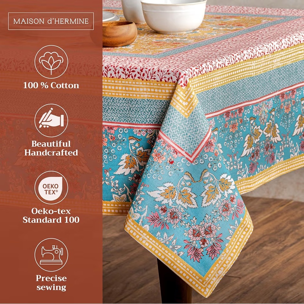 Maison d' Hermine Table Cloth Rectangle Table 100% Cotton 54 x 72” Marquise - Picture 9 of 10